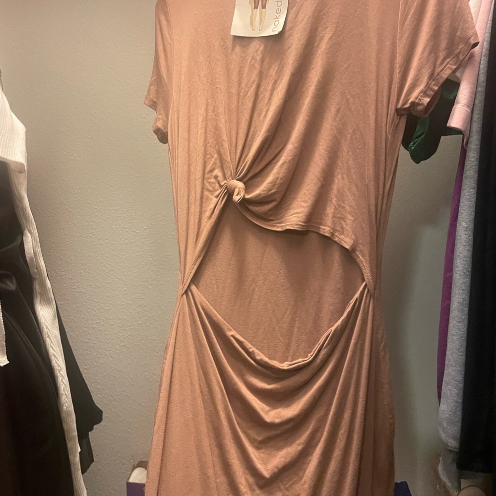 Naked Wardrobe Tan Knotted Mini Dress